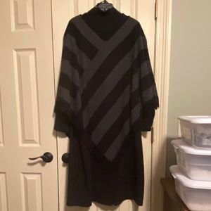 Black Mock Turtleneck Dress With Poncho
